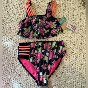 Breaking Waves Girl’s 2pc Bikini High Waisted Bottom  Swimsuit, Size 6/6X